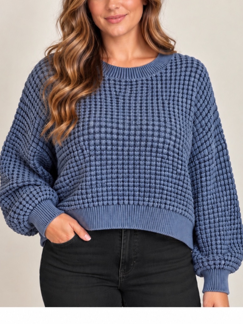 Hollister California Blue Waffle Knit Cropped Sweater XL
